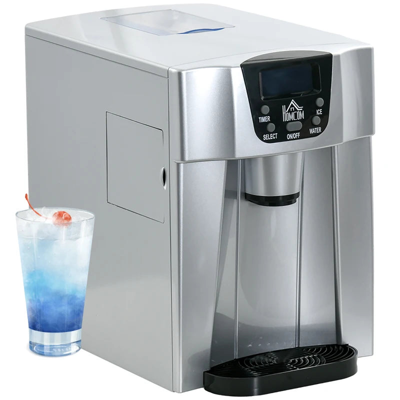 3L Ice Maker & Water Dispenser - 12kg Daily, 9 Ice Cubes in 6-10 Mins, Silver, Compact & Efficient