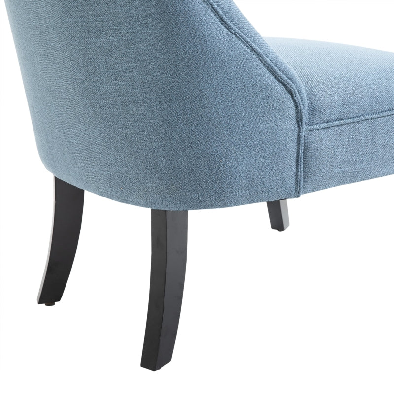 Upholstered Fabric Tub Chair with Pillow, Solid Wood Legs for Living Room and Bedroom, Set of 2, Blue