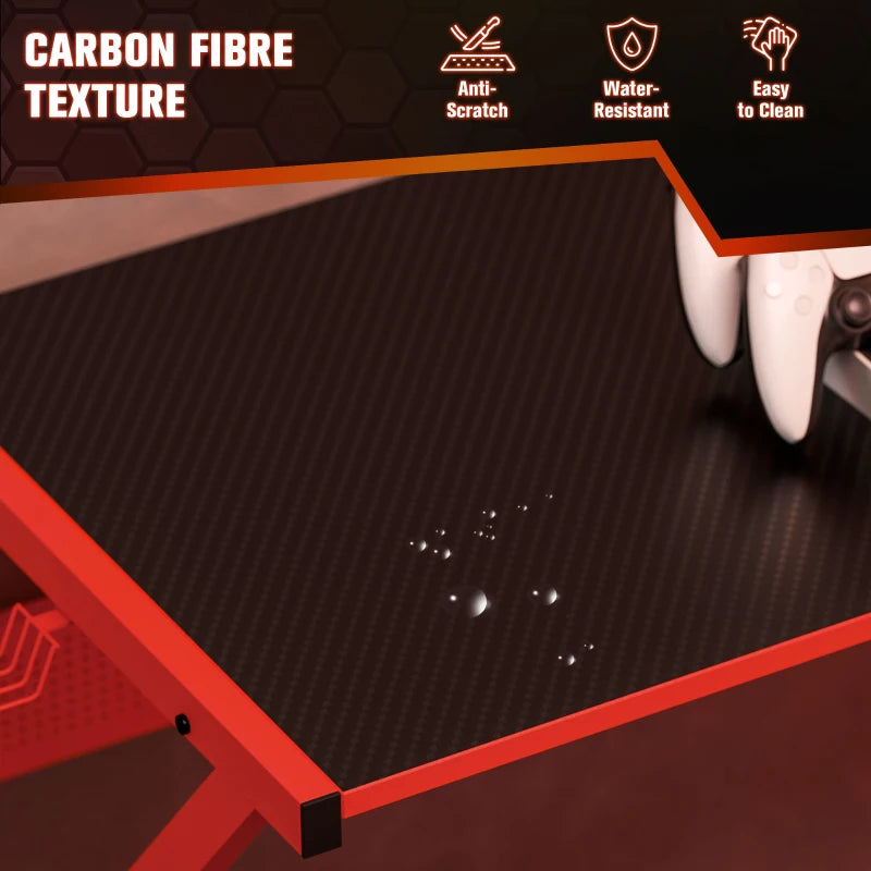 L-Shaped Gaming Desk for Home Office - Adjustable Monitor Stand, Cup Holder & Headphone Hook - 125x125x75cm, Red