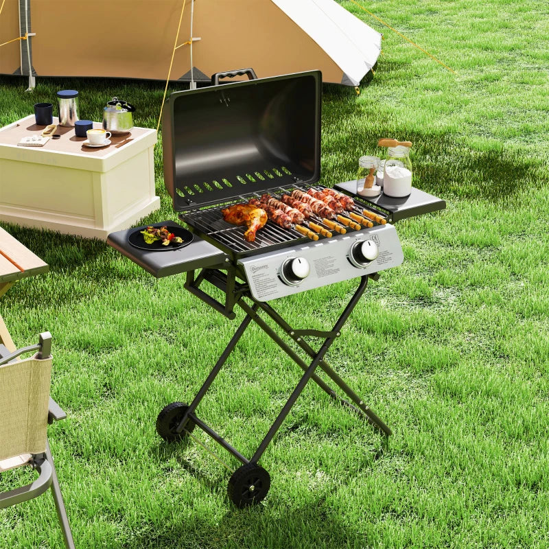 Portable Two-Burner BBQ Grill - Compact Suitcase Design for Outdoor Cooking - Black