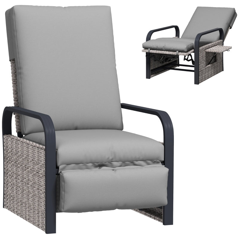 140° Reclining Rattan Armchair in Mixed Grey - Outdoor Patio Furniture for Comfort