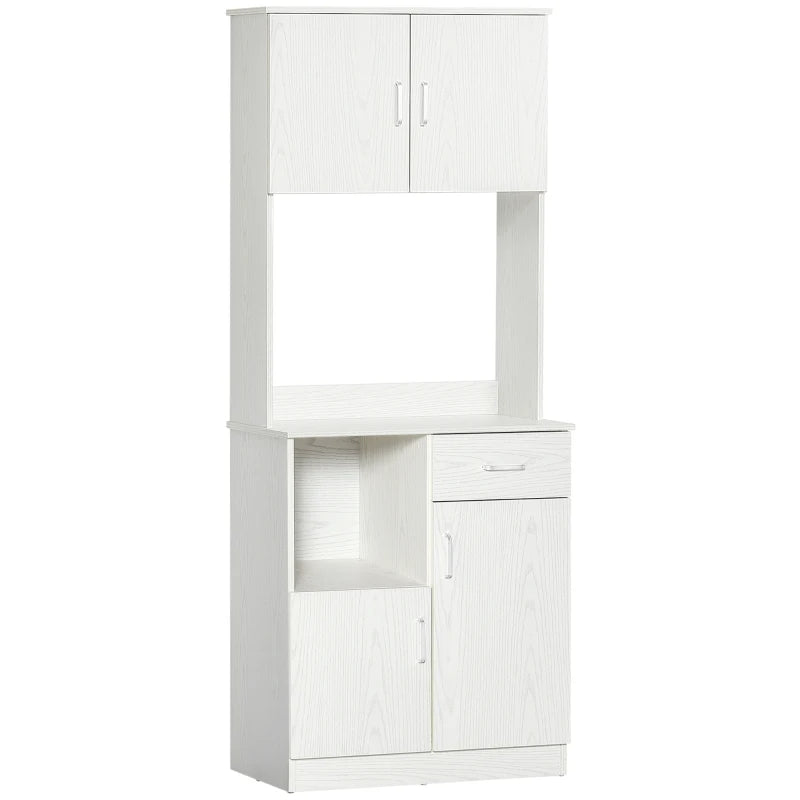 Modern Freestanding Kitchen Cupboard - Stylish Storage Cabinet with Doors, Adjustable Shelves & Microwave Counter in White