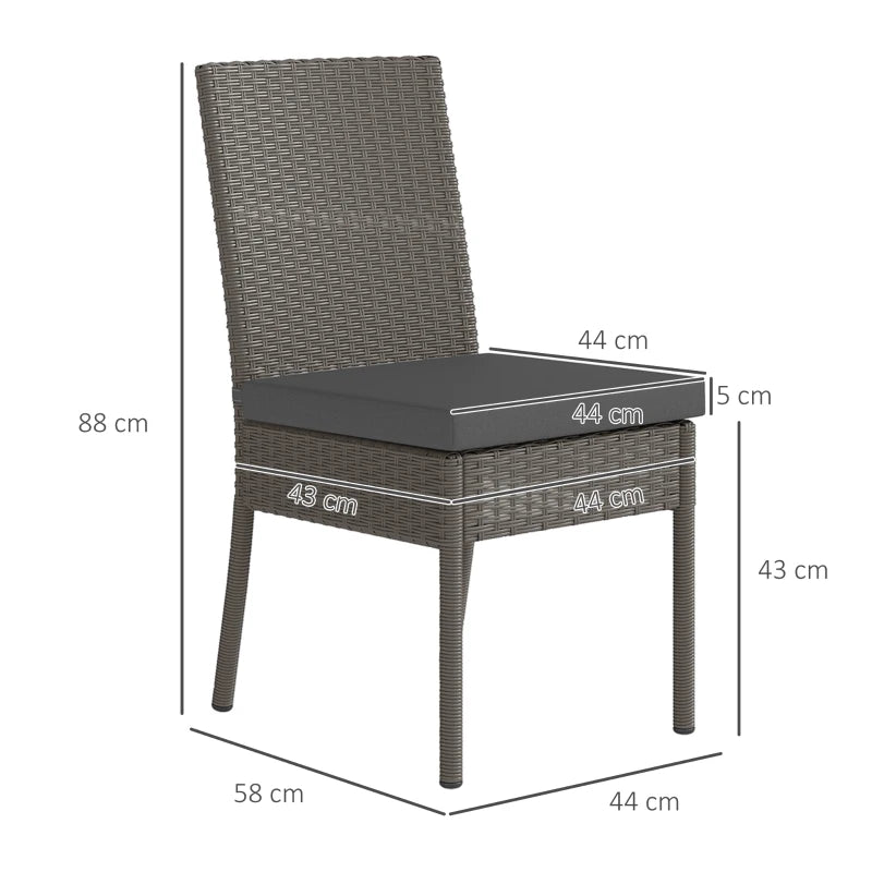 Set of 4 Dark Grey Armless Rattan Garden Chairs - Stylish Outdoor Seating for Patio & Deck