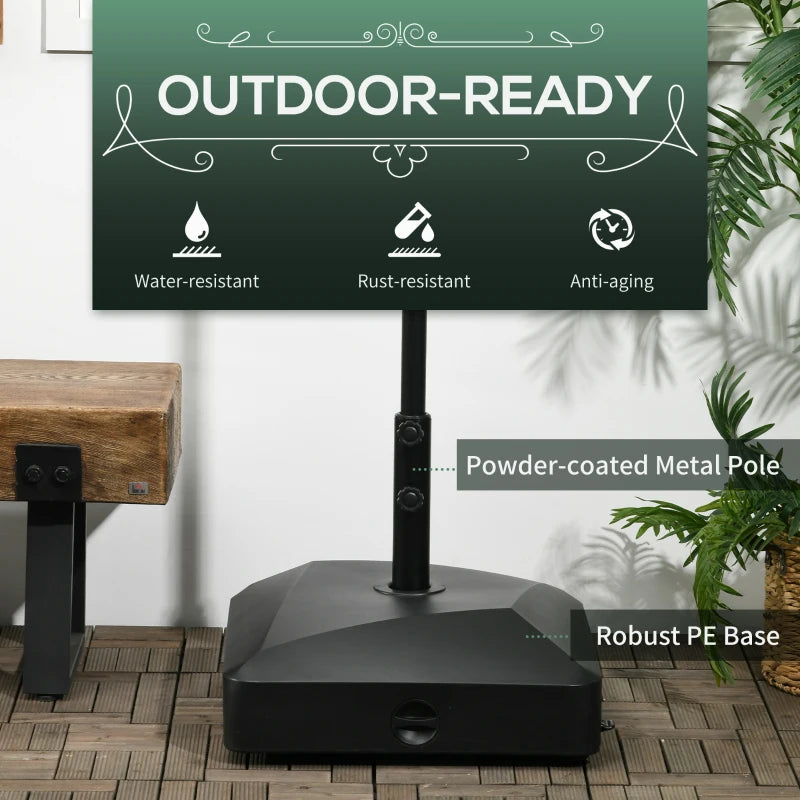 Black Garden Parasol Base Holder, 43kg Water or 60kg Sand Filled, Umbrella Stand with Wheels and Brakes