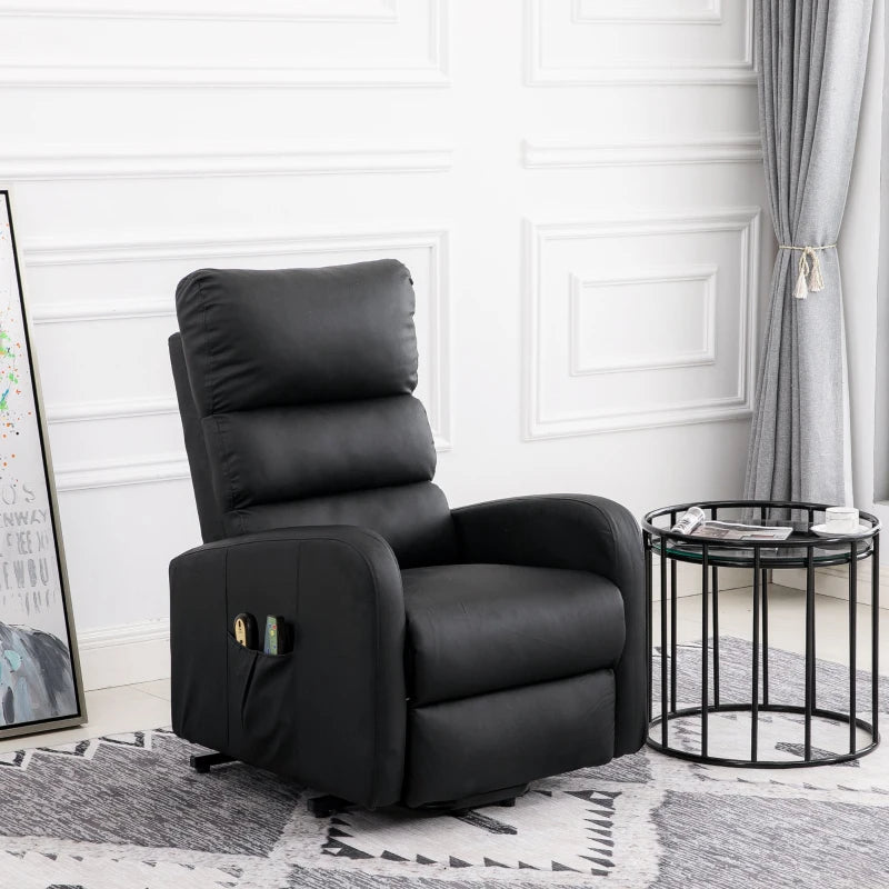 Power Lift Recliner Massage Chair with Heat and Vibration, Heavy Duty Mechanism, Side Pockets, Remote Control, Faux Leather - 73x91x109 cm, Black