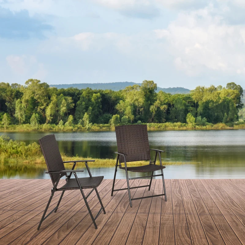 Set of 2 Brown Folding Rattan Chairs - Stylish Outdoor Seating for Patio, Garden, and Balcony