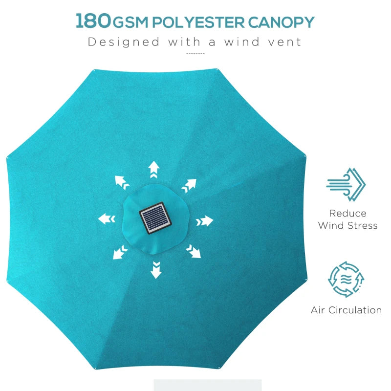 Blue 3m Solar LED Patio Umbrella
