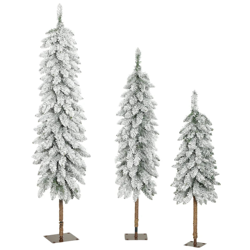 Set of 3 Flocked Pencil Christmas Trees - 3ft, 4ft, 5ft - Perfect Holiday Decor for Home & Office