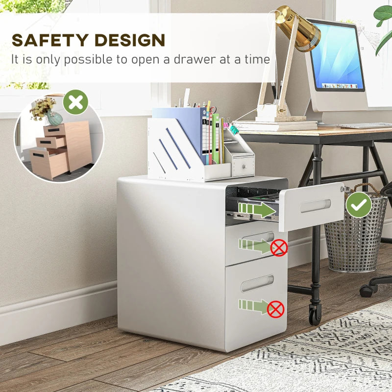 Vinsetto Lockable File Cabinet - 3 Drawer Vertical Office Storage for A4, Letter, Legal - Anti-Tilt, Pre-Assembled, White