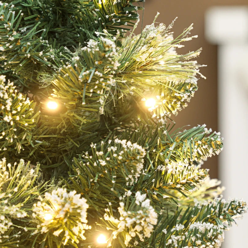 60 cm Prelit Snow Flocked Mini Christmas Tree with 35 LED Lights, Pine Cones, Linen Base - Battery Operated Green Tabletop Decor