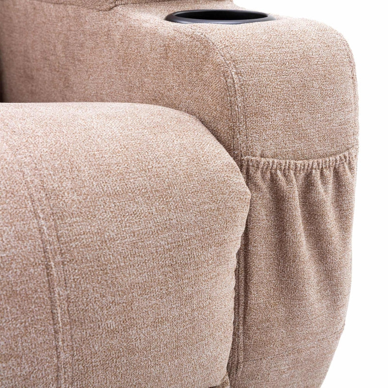 Electric Recliner Chair with Remote Control, Massage and Heating Features, Cup Holders and Side Pockets, Ideal for Seniors, Light Brown