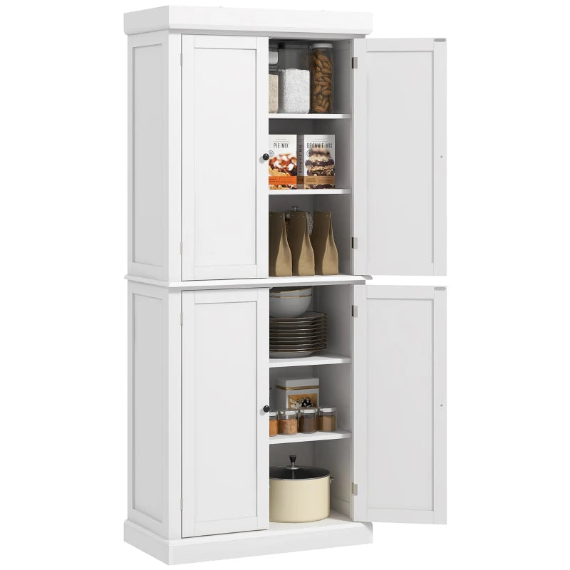 Freestanding Kitchen Storage Cabinet with 4 Doors and 6-Tier Shelving in White