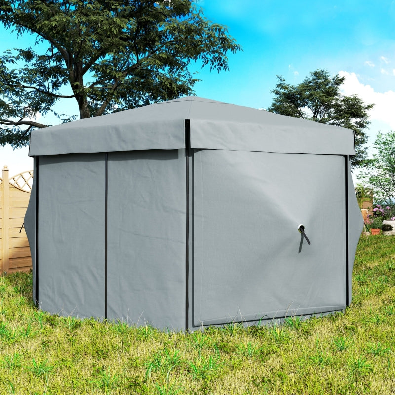 3x3m Hexagon Pop Up Gazebo - Waterproof, UV Resistant Party Tent with Netting - Light Grey Instant Event Shelter with Carry Bag