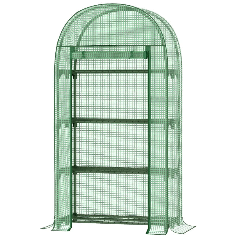 Portable Green Plant Greenhouse with Storage Shelf, Metal Frame, and Zippered Door - Green