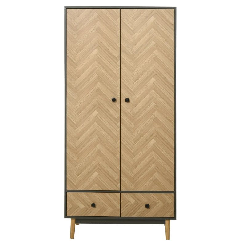 Stylish Modern Wardrobe Cabinet with Wood Grain Finish Shelf Hanging Rod and Drawers 90x50x190cm
