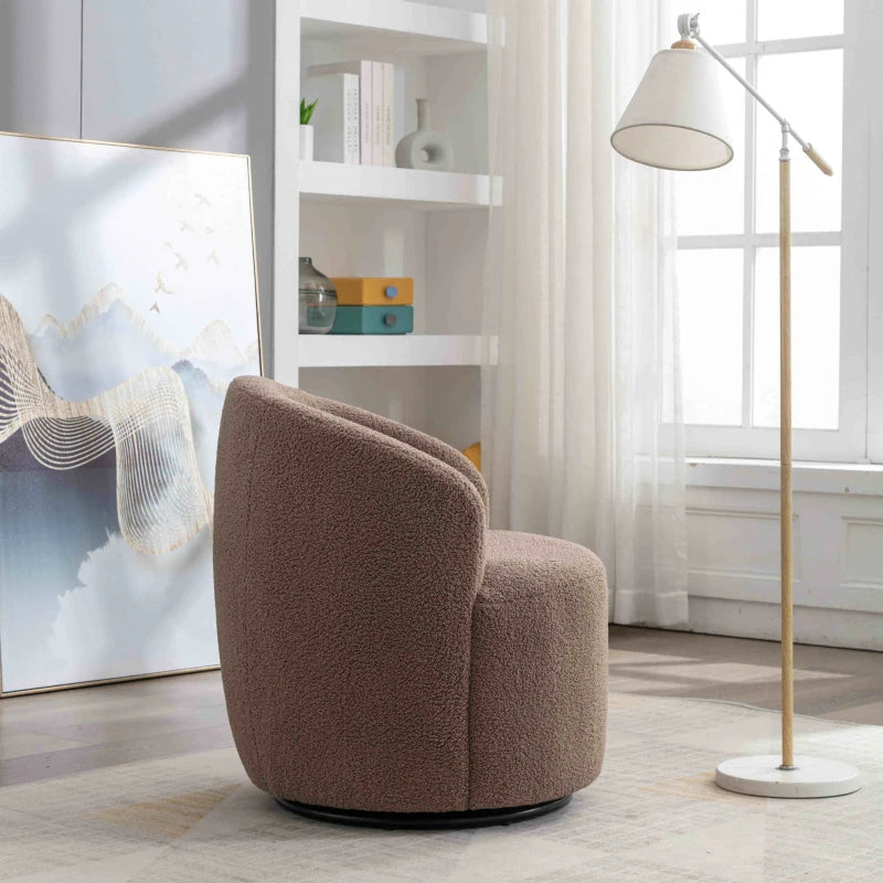 Ergonomic 360° Swivel Armchair in Teddy Fabric with Metal Base for Living Room or Bedroom, 64x64x71 cm