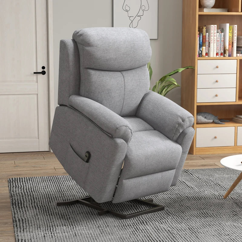 Electric Power Lift Recliner Chair for Elderly, Overstuffed Linen Fabric Armchair with Remote Control and Side Pockets, Grey