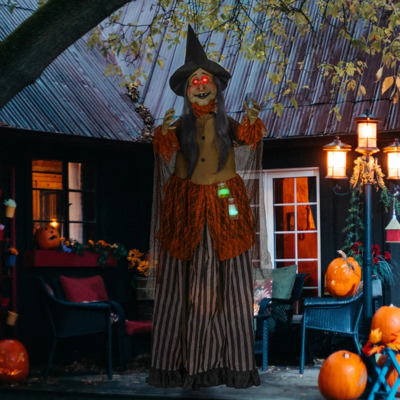 183 cm Life Size Animated Witch with Red Eyes - Scary Halloween Decoration, Sound Activated, Moving Arms & Head, Battery Operated
