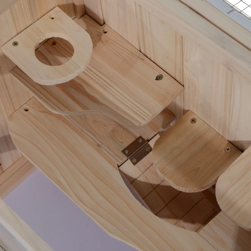 Natural Wooden Hamster Cage for Mice & Small Rodents - 60x35x42cm Exercise Play House Hutch