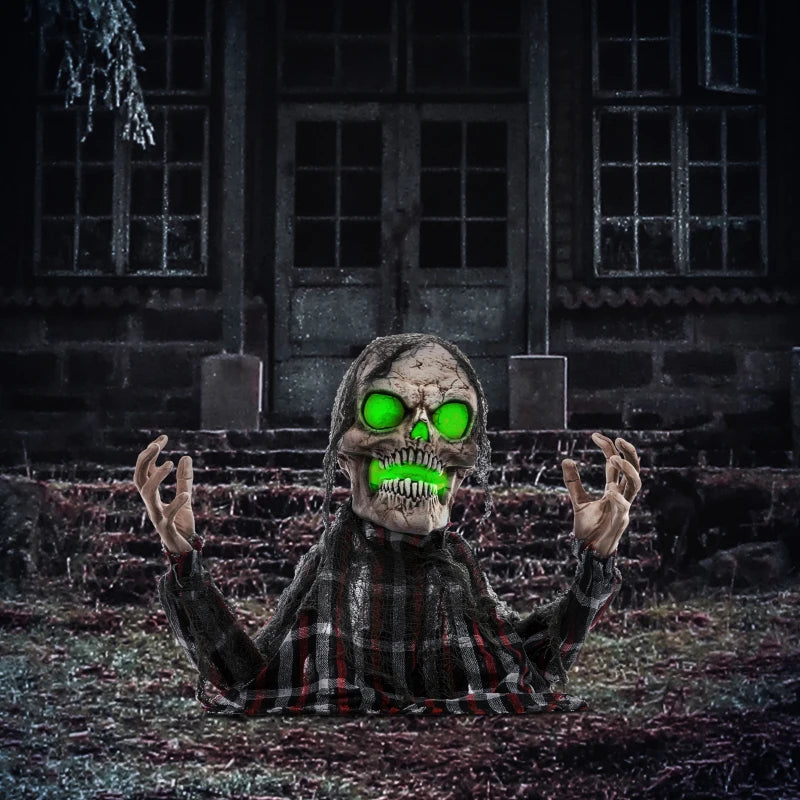 70cm Groundbreaker Skeleton Halloween Animatronic with Glowing Eyes - Spooky Outdoor Decoration for Haunted House