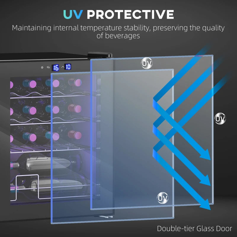 42L 16-Bottle Black Wine Cooler Fridge - Perfect for Home, Compact Design, Energy Efficient, Ideal for Wine Lovers