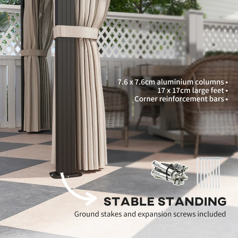 3m x 4m Beige Hardtop Gazebo Canopy with UPF30+ Double Polycarbonate Roof & Aluminium Frame