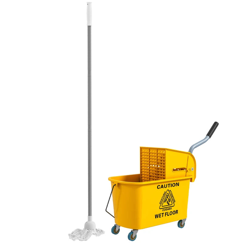 Yellow Mop Bucket with Wringer Set on Wheels - 20L Side Press Mop Bucket with Handle for Efficient Floor Cleaning
