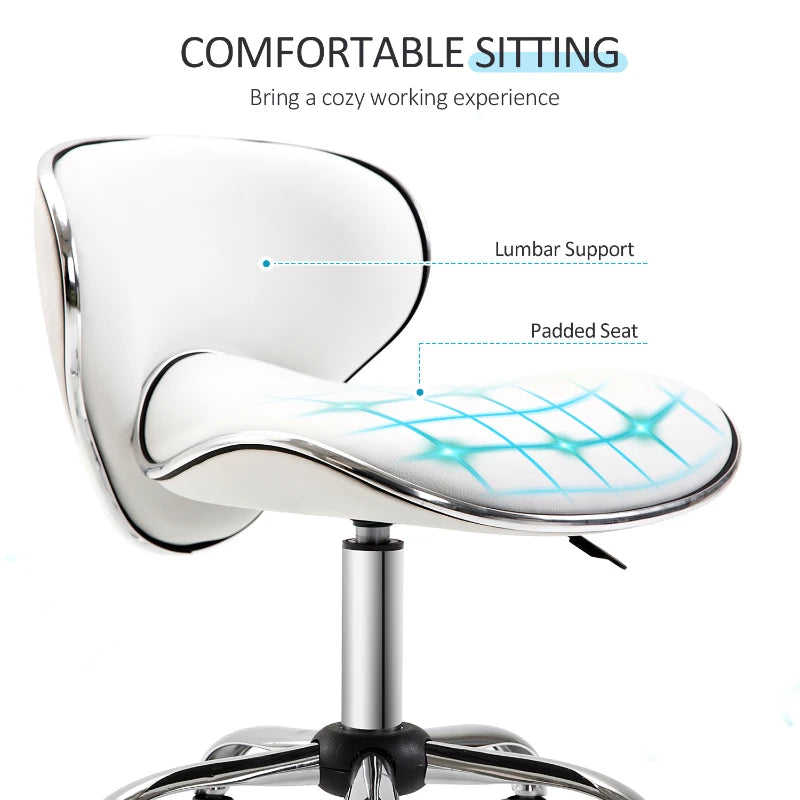 Adjustable Rolling Swivel Beauty Salon Chair & Spa Stool - Ergonomic White Technician Seat for Comfort & Style