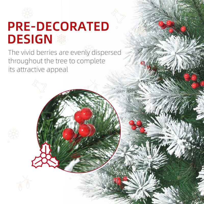 5FT Artificial Christmas Tree with Metal Stand, 184 Tips, Berry Decorations - Perfect Indoor Xmas Holiday Decor