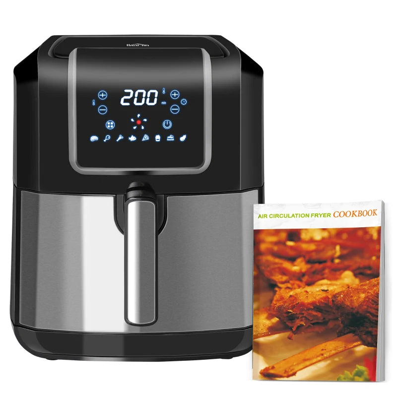 6.5L Air Fryer with Single Basket, Adjustable 80-200°C, Sleek Black and Grey Design - Healthy Cooking Made Easy