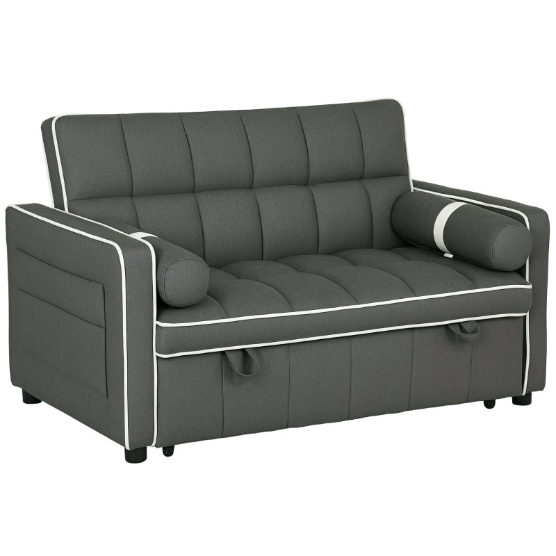 Charcoal Grey Two-Seater Linen-Look Sofa Bed for Stylish Living Spaces
