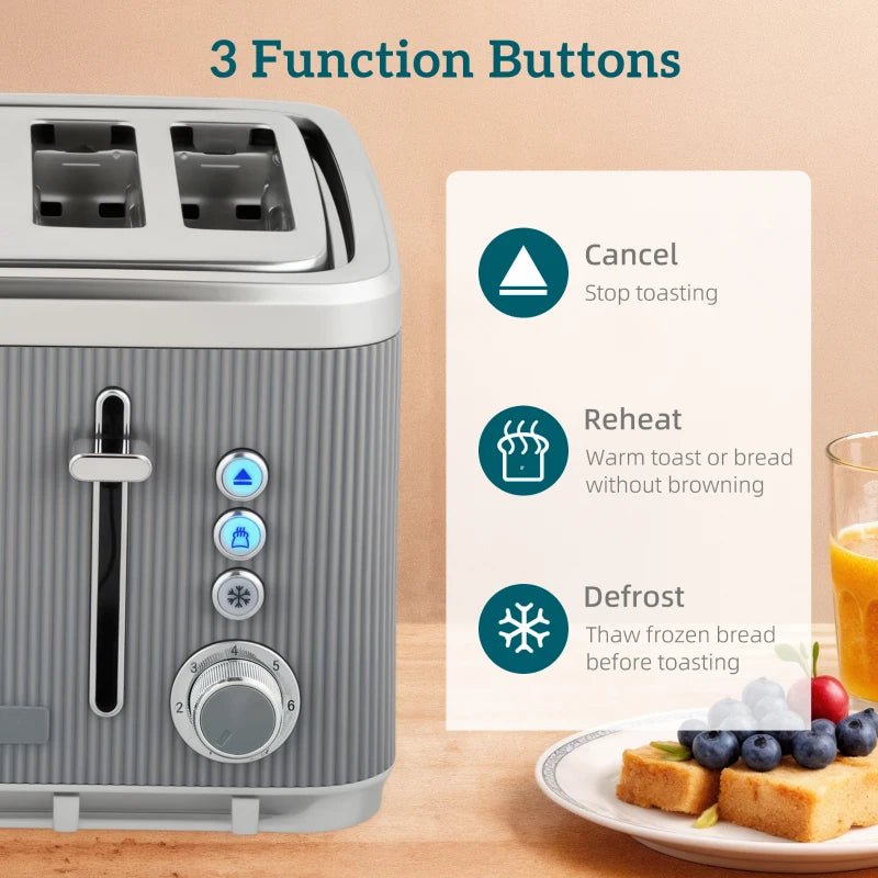 Electric Stainless Steel Kettle & Toaster Set - 3000W Fast Boil 1.7L Kettle with Strix Thermostat & 4 Slice Toaster, Grey