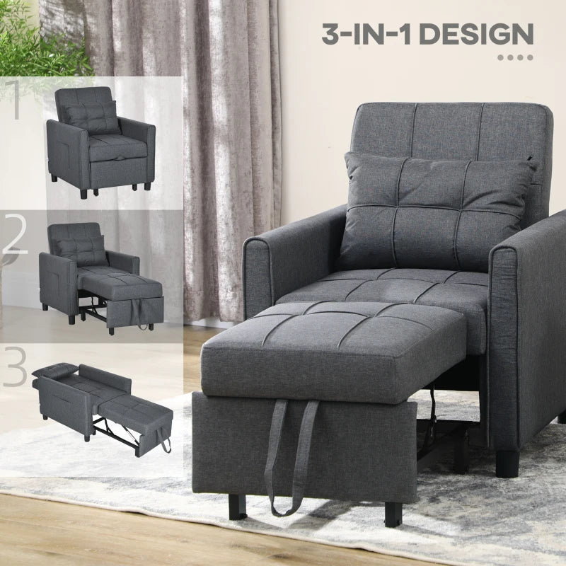 Linen-Look Grey Single Chair Bed for Versatile Space-Saving Comfort
