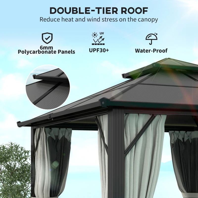 3m x 3m Hardtop Gazebo - Grey Aluminium Frame with UPF30+ Double Polycarbonate Roof