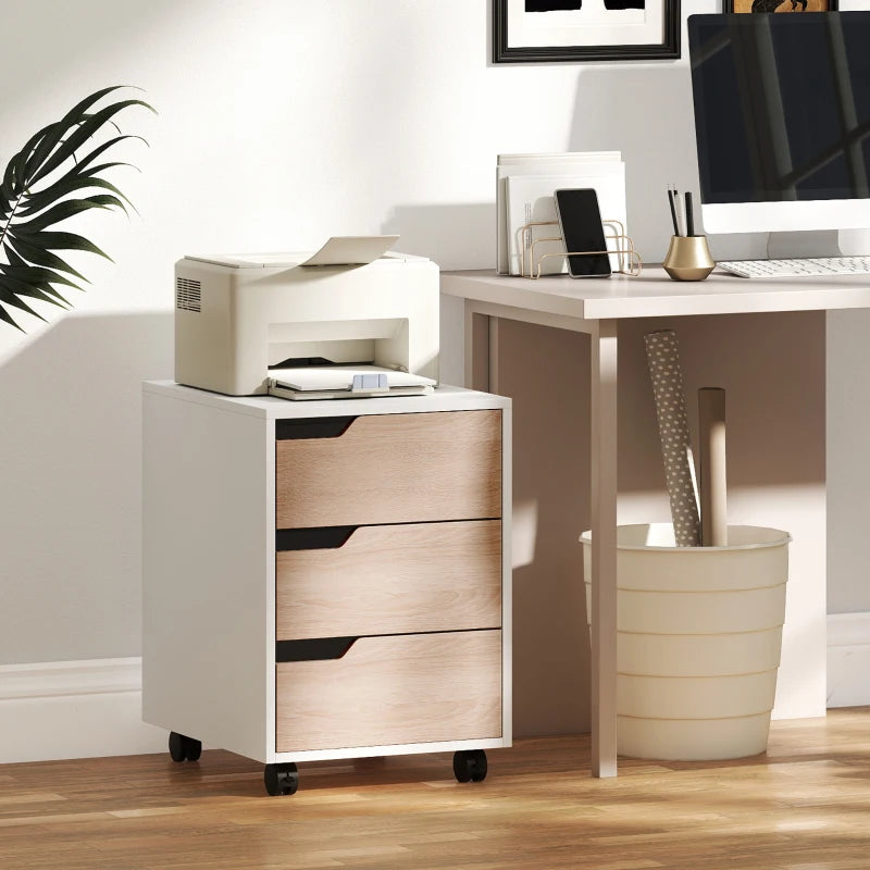 3 Drawer Mobile File Cabinet on Wheels - Vertical Oak Filing Cabinet for Home Office Organization