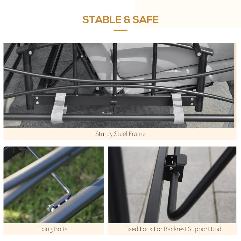 3 Seater Outdoor Swing Bed with Canopy, Cushioned Seat - Light Grey