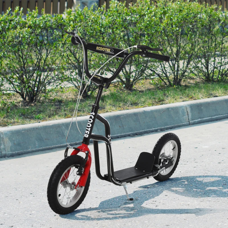 Adjustable Teen Kick Scooter with Inflatable Wheels, Dual Brakes, and Black Finish - Perfect for Fun and Safety!