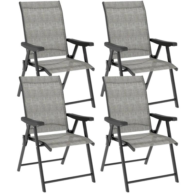 Set of Four Folding Outdoor Chairs - Black and Grey - Compact and Lightweight Design