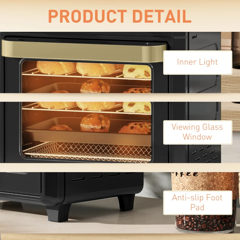 10L Black Air Fryer Oven - Oil-Free Cooking, Grill, Roast & Bake, 1000W, Adjustable Temperature & Timer, Dishwasher Safe