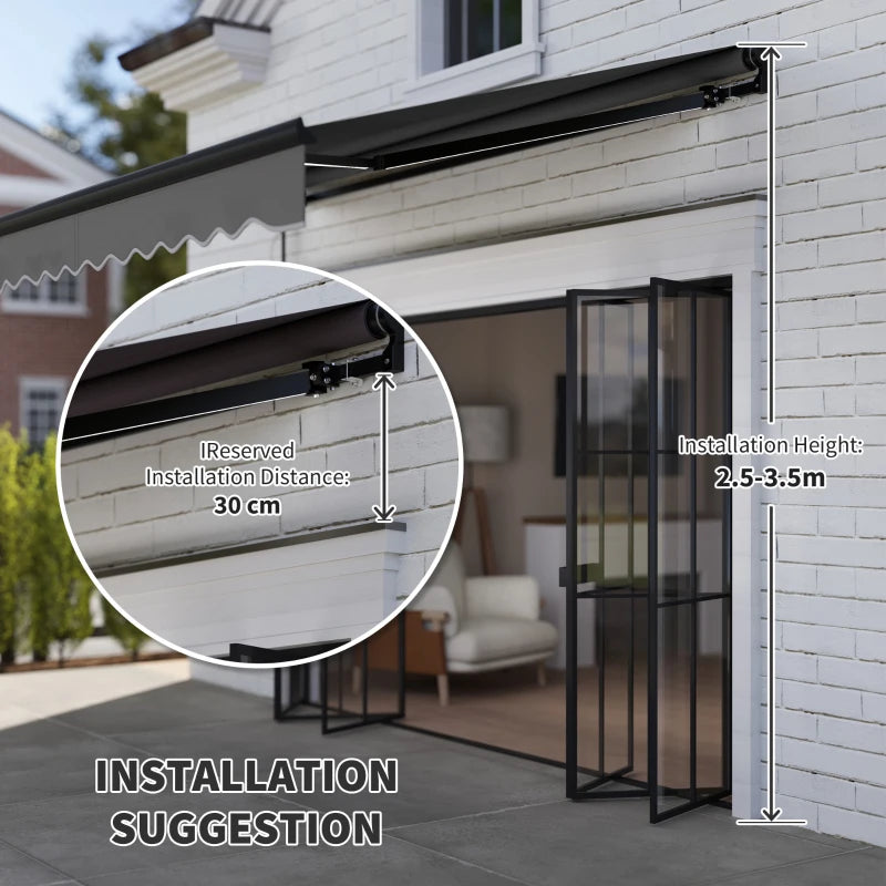 3 x 2.5m Dark Grey Electric Awning with LED Light & Remote Controller - Aluminium Frame DIY Retractable UV50+ Sun Shade Canopy for Garden, Patio, Deck, Door, Window