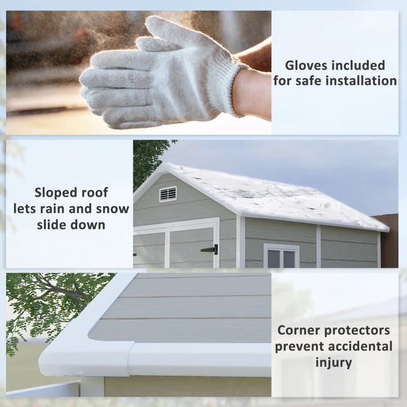 6 x 5ft Dark Grey Plastic Garden Shed with Floor, Window, Lockable Doors and Vents - Wood Effect Resin Tool Storage for Outdoor Patio