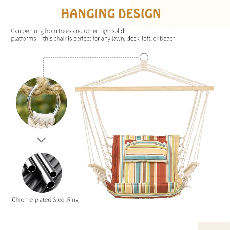 Striped Hanging Hammock Swing Chair - Safe Indoor/Outdoor Seating