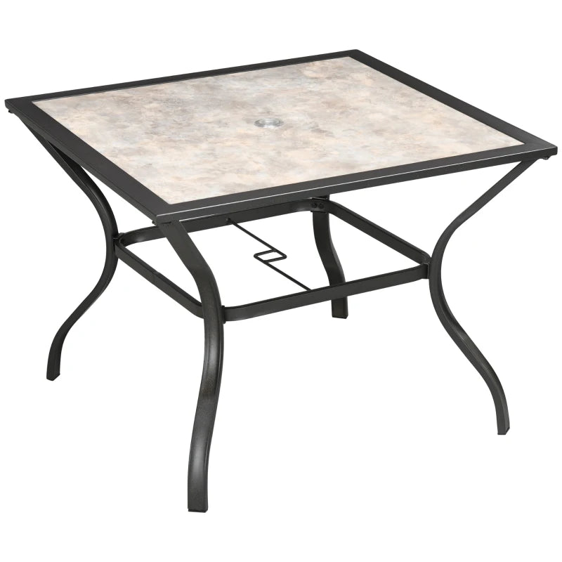 Grey Square Outdoor Dining Table with Parasol Hole - Stone-Grain Effect Top