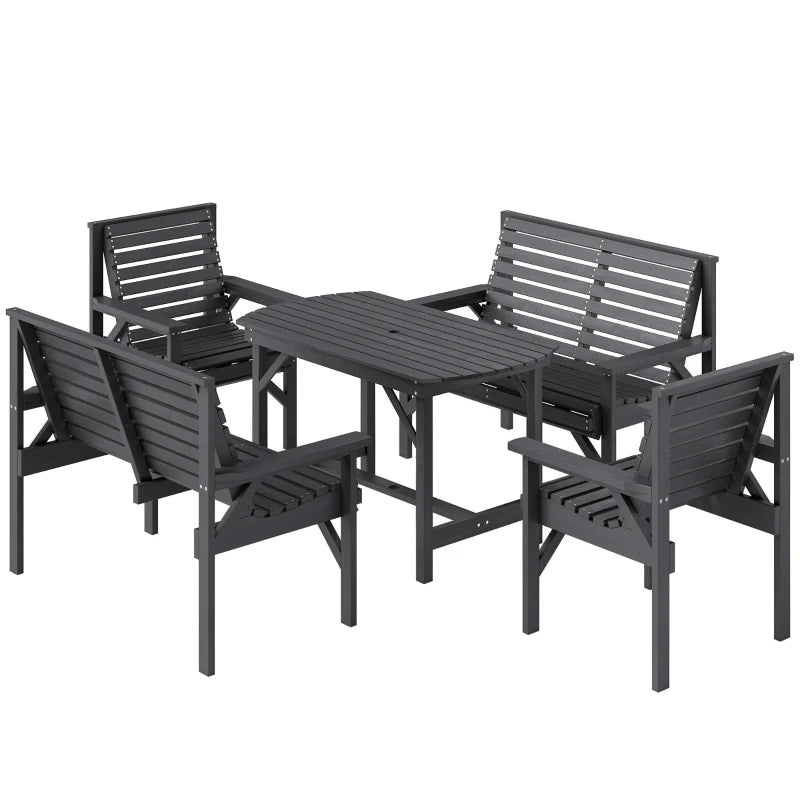 5 Piece Wooden Outdoor Dining Set for 6 with Umbrella Hole Grey Garden Furniture