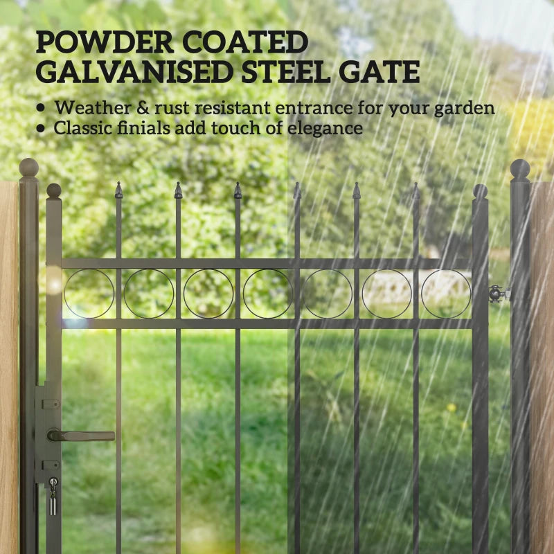 Galvanised Steel Garden Gate with Lock, Keys & Handle - Black Outdoor Security Barrier 105x204 cm