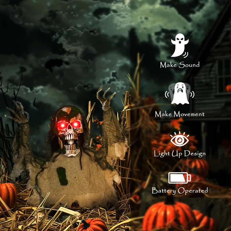 Halloween Animated Skeleton with LED Eyes - Scary Half-Body Decoration, Battery Operated Indoor Party Prop