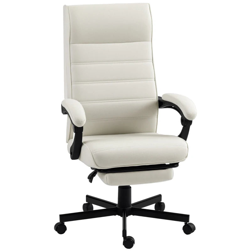 Vinsetto Cream White Office Chair - Adjustable Height Fabric Swivel Desk Chair with Rolling Wheels for Home Office & Study