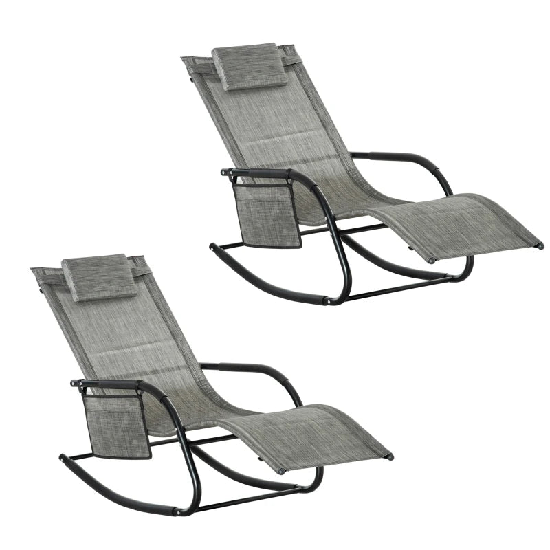 Dark Grey Outdoor Rocking Chair Set with Mesh Fabric and Storage Bag