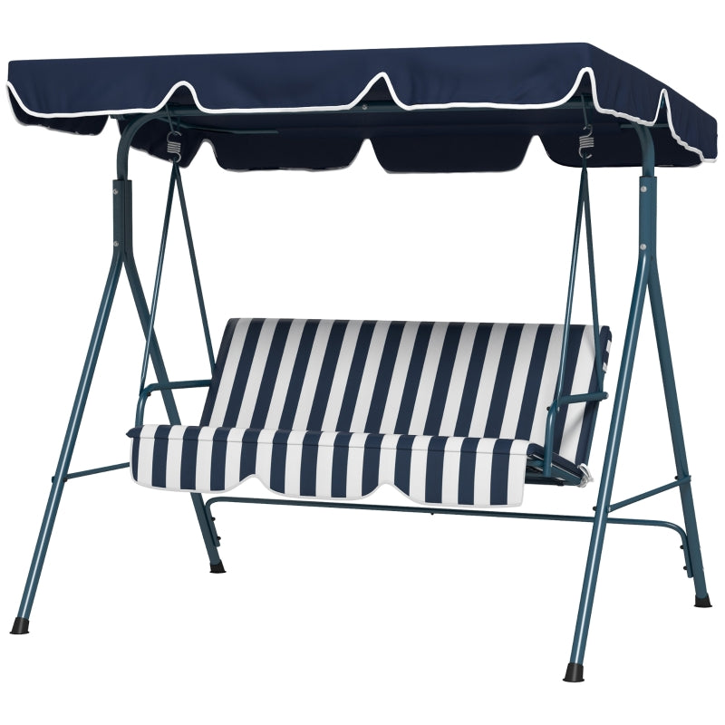 Blue 3-Seater Garden Swing Chair with Adjustable Canopy