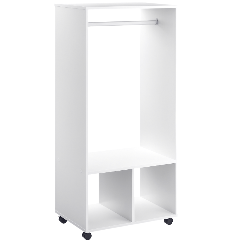 Mobile Open Wardrobe with Clothes Hanging Rail and Storage Shelves for Bedroom or Hallway